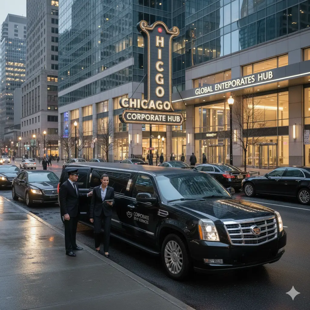 Diplomatic Limousine airport transportation Chicago reliable limousine service Black Cars -Back sedan, Black SUV by Diplomatic Limousine for executive airport transfers in Chicgo, Lake Forest, Glencoe, Wilmette, Winnetka, Northbrook, Deerfield, Northfield, Kenilworth
